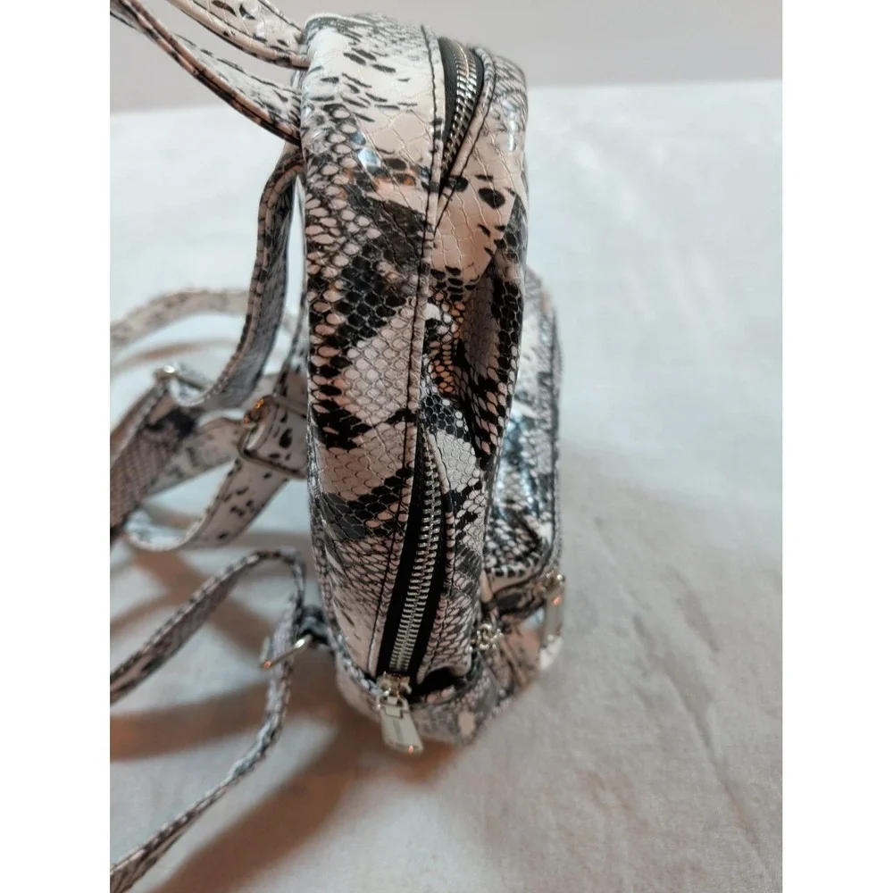 Steve Madden Mini Backpack Snakeskin Print Faux Leather Black White Animal Print